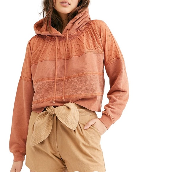 Free People Tops - Free People Pieced Women's Hoodie Pullover Crop Embroidered Boho Chic Mango Sz.S